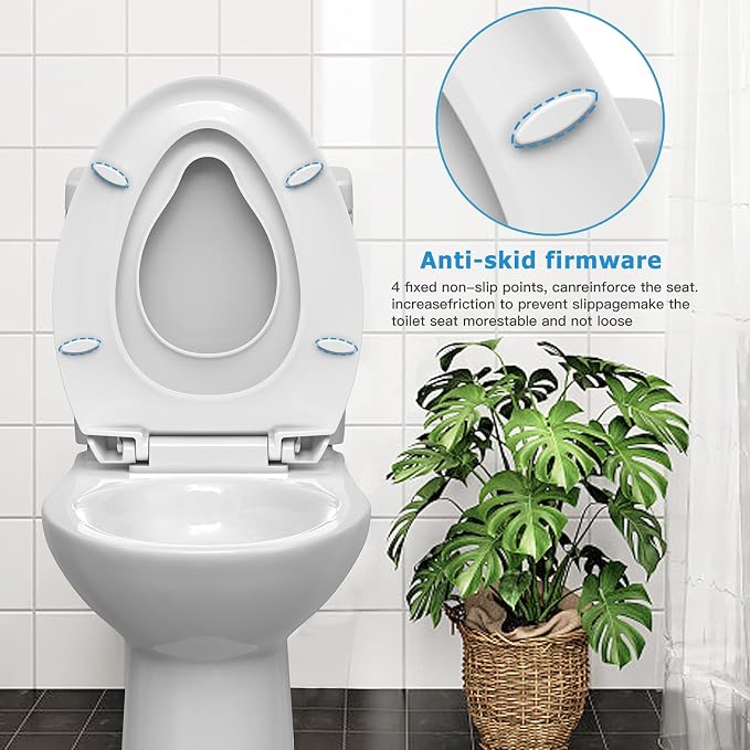 Garvee Elongated Toilet Seat with Toddler Seat, PP Safe Material, 2 in 1 Toilet Seat for Family Built-in Baby Seat Removable, 19 in,Soft Close + Easy Clean(White)