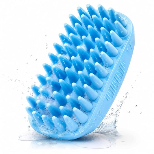 Rubber dog grooming brush - Professional pet bathing tool, helps remove shedding hair and massage - Gentle shampoo lathering tool for dogs, cats and puppies with short and medium hair.