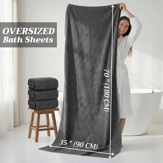 4 Pcs Extra Large Bath Sheets Set 35 x 70'' Oversized Microfiber Bath Towels for Adult Soft Absorbent Blanket with Hanging Loop for Pool Body Shower Gym Beach Spa(Gray)