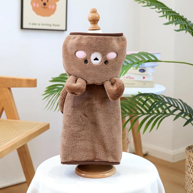 Dog Bathrobe with Hood Super Absorbent Soft Quick Drying Towel Wrap Adjustable Puppy Cat Bath Robe Towel for Cold Weather Beach Pool (Dark Brown Bear, Medium)