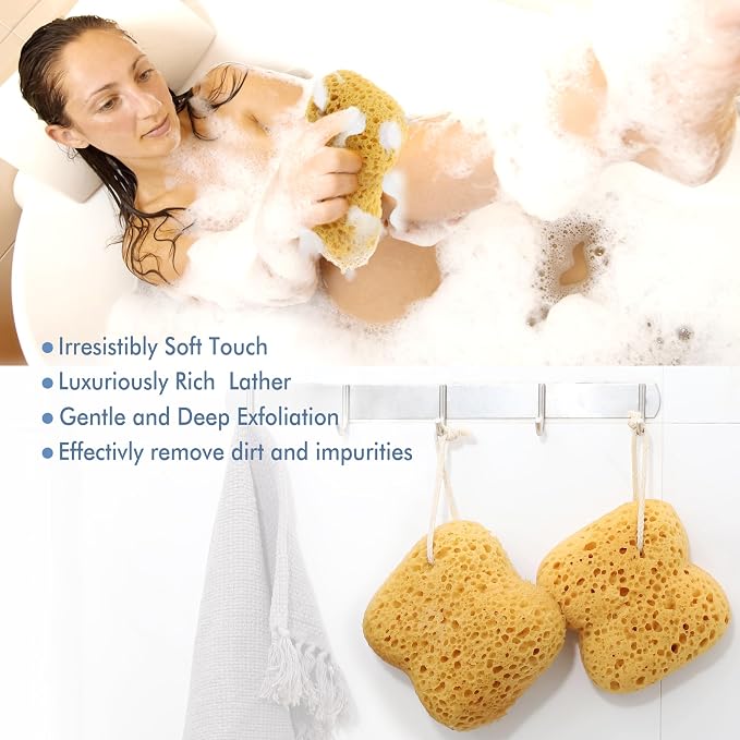 Body Sponges for Shower Bathing, 2-Pack Sponges Bath for Adults | Shower Sponge Body Wash Creates Dense Foam for Gentle & Deep Cleansing & Exfoliating, Soft Sponge for Women Men Elderly