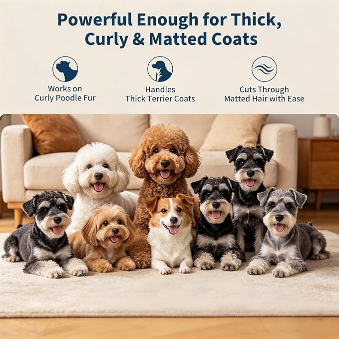 Dog Grooming Kit for Heavy Thick Hair&Coats,Low Noise Dog Hair Trimmer,Rechargeable Cordless Pet Shaver with Stainless Steel Blade, Dog Clippers for Grooming for Small Large Dogs Pets (Sliver)