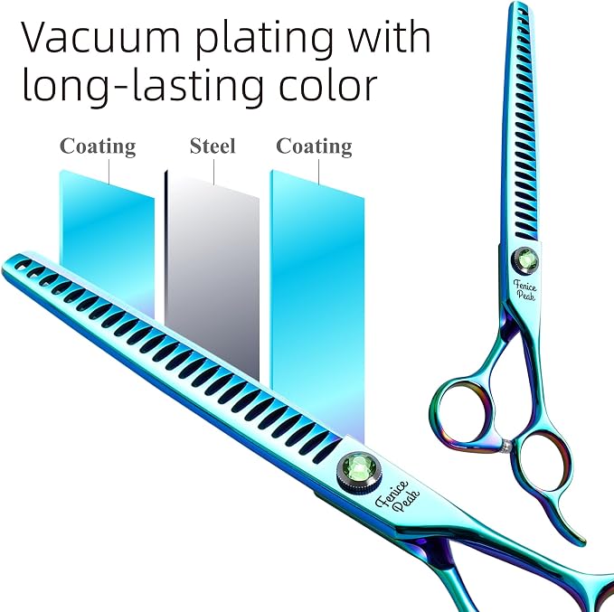 7.5'' Green Chunker Dog Grooming Scissors Pet Shears with Ergonomic Offest Handle and Simulated Emerald Screw 440C Grooming Scissors Trimming Shears Durable and Sharp