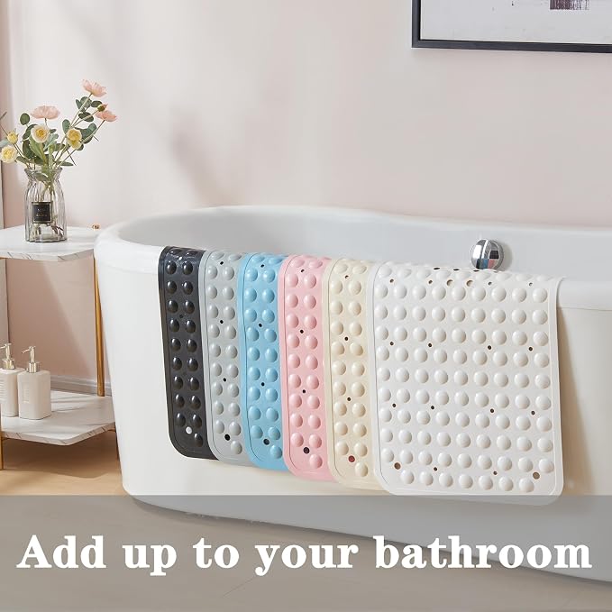 YANZIFLY Bathtub Mat for Shower: Soft Silicone Bath Mat Non Slip with Suction Cups Tub Mat for Bathroom for Family Extra Large Shower matt Machine Washable - Beige
