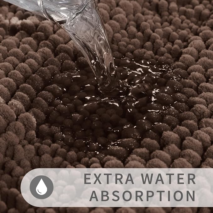 Yimobra Toilet Rugs U Shaped Washable 24 x 20, Non Slip and Super Absorbent Toilet Mat, Quick Dry, Ultra Luxury Microfiber Chenille Plush Fluffy Contour Bath Rugs for Toilet Base, Brown