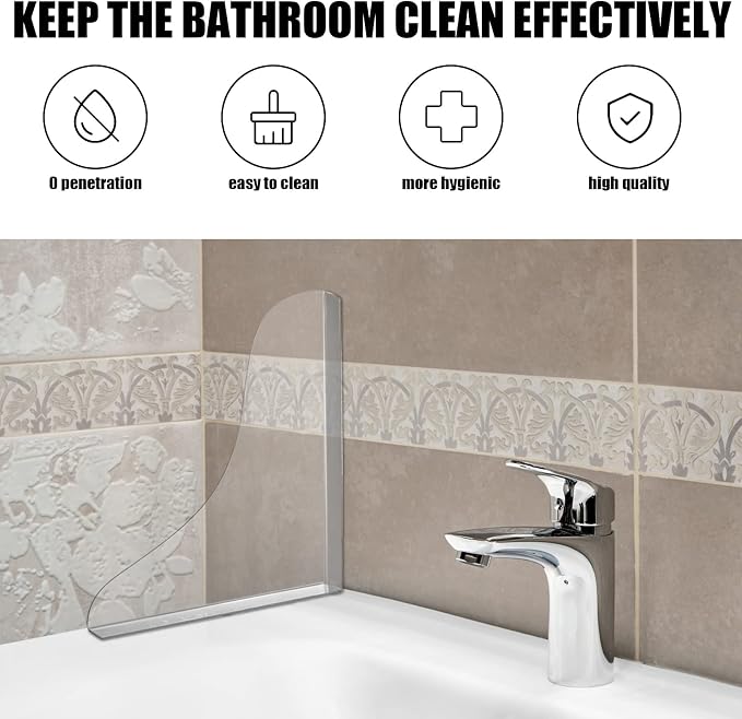 Blulu 2 Pcs Bathtub Shower Splash Guard Bathtub Corner Splash Guard 7.4 x 8.6 Inch Transparent Bathtub Edge Guard Bathtub Water Guards Acrylic Tub Corner Guard with Adhesive Tape for Bathroom Restroom