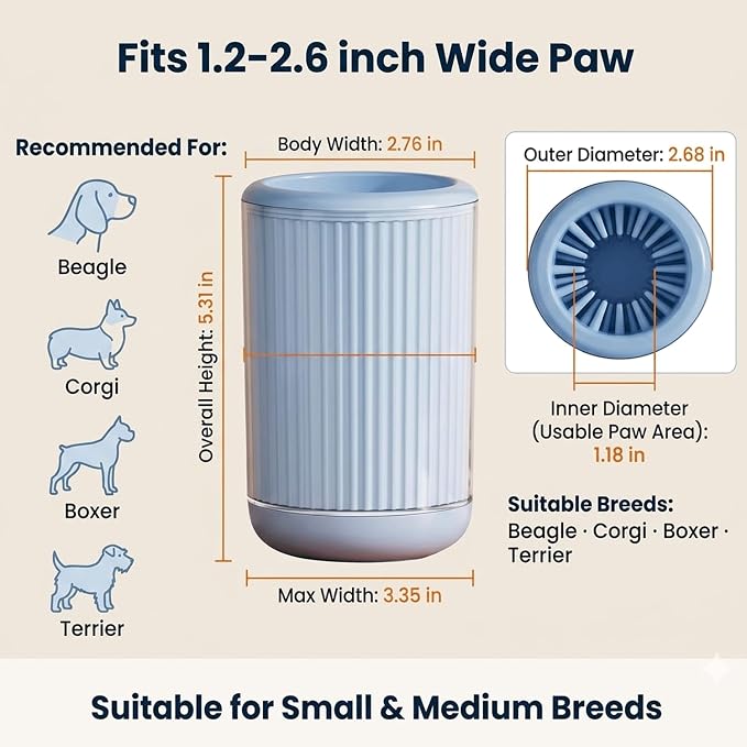 Portable Dog Paw Cleaner for Dogs and Cats, Muddy Pet Foot Washer, Small to Medium Breed Paw Washer, Blue