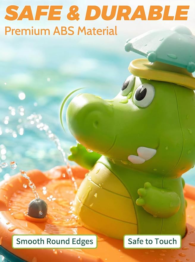 Bath Toys for Toddlers - Light Up Crocodile Fountain with 5 Spray Modes, ABS Plastic Bath Toy for Bathroom & Swimming Pool
