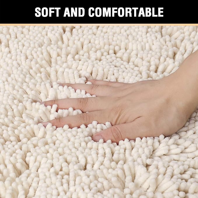 H.VERSAILTEX Microfiber Bath Rugs Chenille Floor Mat Ultra Soft Washable Bathroom Dry Fast Water Absorbent Bedroom Area Rugs, 24 x 42 - Inch, Ivory