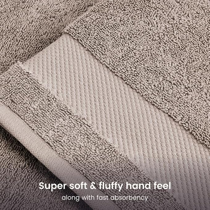 BIOWEAVES 100% Organic Cotton 700 GSM Plush Bath Towels 30" x 58" GOTS Certified - Taupe, Pack of 2