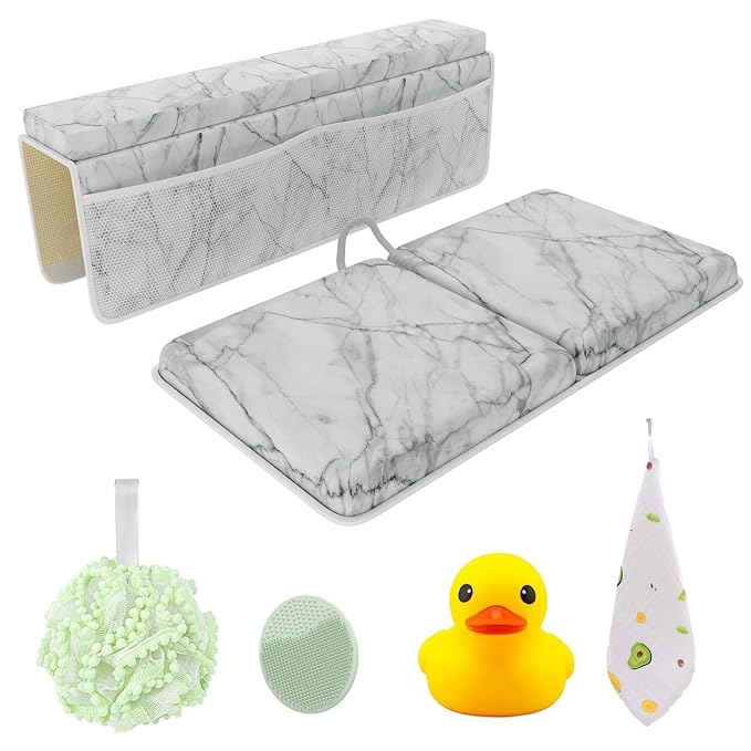 Bath Kneeler & Elbow Kneeling Rest Pad Set for Baby Washing Baths Gift Set | Includes Sponges Duckies Cloths & More! Perfect Set for Bath Time - Baby Shower and Birthday Gifts Necessity & Essentials