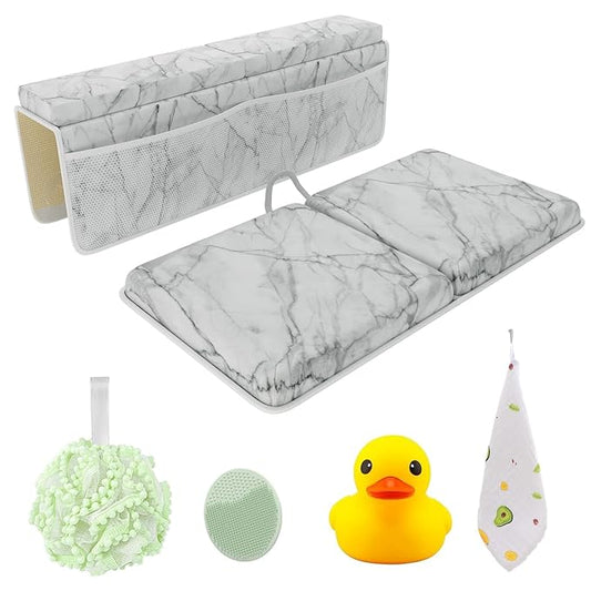 Bath Kneeler & Elbow Kneeling Rest Pad Set for Baby Washing Baths Gift Set | Includes Sponges Duckies Cloths & More! Perfect Set for Bath Time - Baby Shower and Birthday Gifts Necessity & Essentials