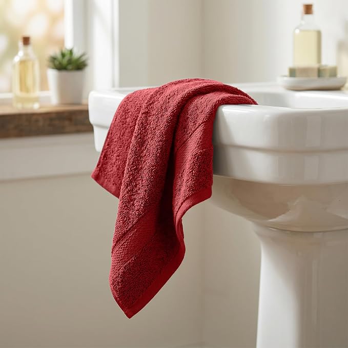 RIVERSIDE 6-Pack Premium Hand Towels Set, 16x28 inches, 100% Ring Spun Cotton, Super Soft, Quicker to Dry and Highly Absorbent, Towels for Bathroom, Kitchen, Gym, Spa, Classic Red