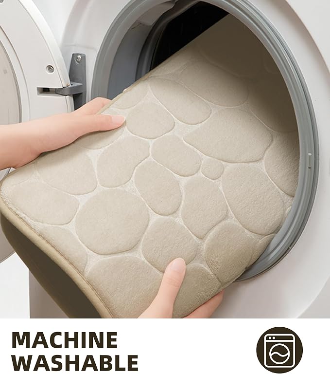 YIHOUSE Memory Foam Bath Mat Cobblestone Bathroom Rugs Super Water Absorbent Bath Mats for Bathroom Machine Washable Bath Rugs(20x32,Khaki)