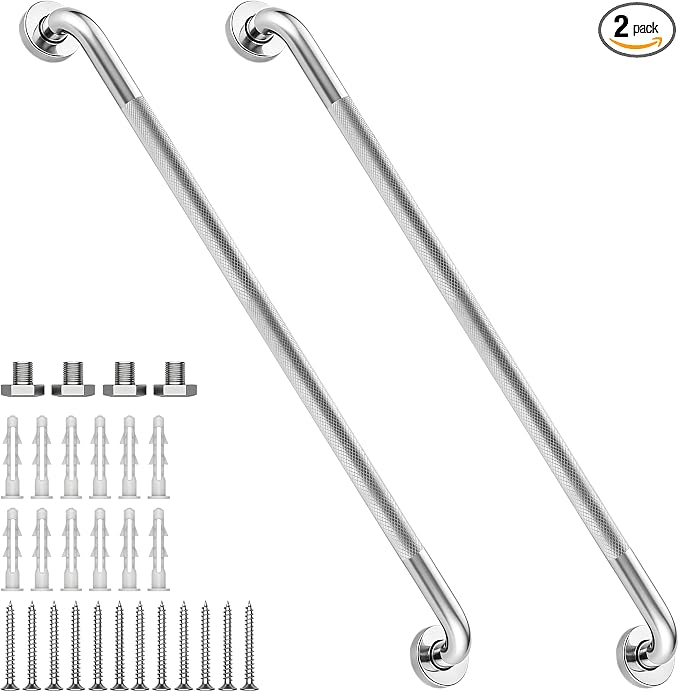 40 Inch Shower Grab Bar 1.25" Dia, 2 Pack Nickel Anti Slip Bathroom Grab Bar, 304 Stainless Steel Knurled Handicap Grab Bars, Safety Support Handrail,Bath Shower Handle for Elderly Injury Senior