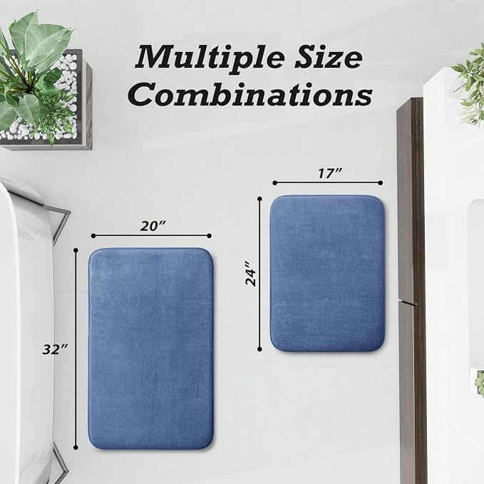 HUXMEYSON Bathroom Rugs Sets 2 Piece, Non-Slip & Quick Dry Bath Mat Set, Ultra Soft Velvet Bath Rugs for Bathroom, Toilet and Shower Floor, Dusty Blue