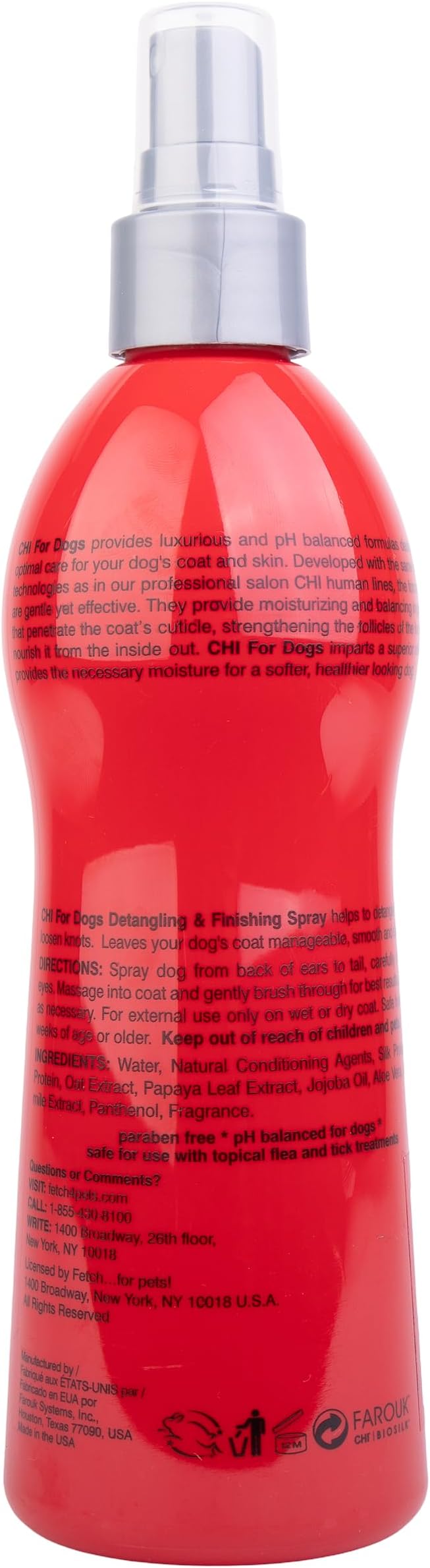 CHI for Dogs Detangling Finishing Spray Leave-In Dog Grooming Mist Releases Tangles and Knots Light Conditioning Shine Finish Sulfate and Paraben Free Made in the USA 10 FL OZ Single Bottle Dog Care