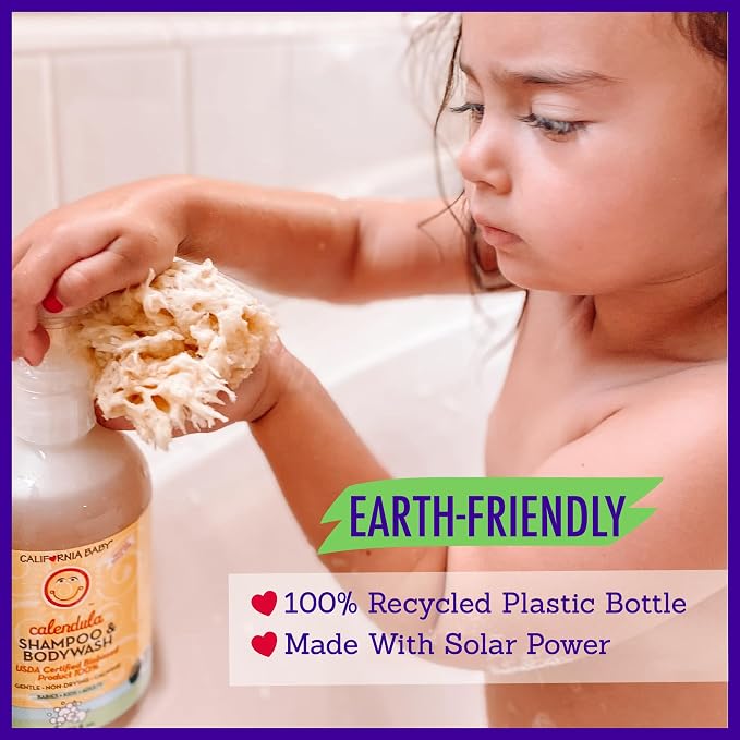 California Baby Calendula Baby Shampoo + Baby Wash | 100% Plant-Based | Soothing Lavender Body Wash | Sensitive Skin | Hypoallergenic | 19 oz (2-Pack)