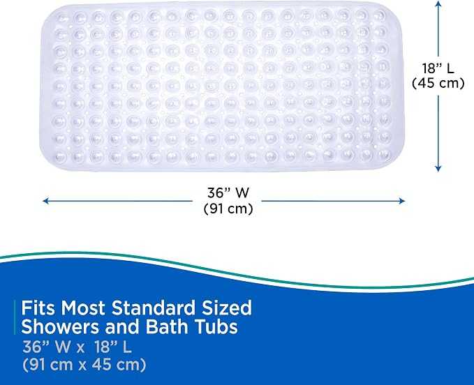 Kenney KN67260 Extra Long Vinyl Bubble Bath Mat, Shower Mat, Tub Mat with Suction Cups and Drain Holes for Use Inside the Bathroom Shower, 36" L x 18" W, Clear