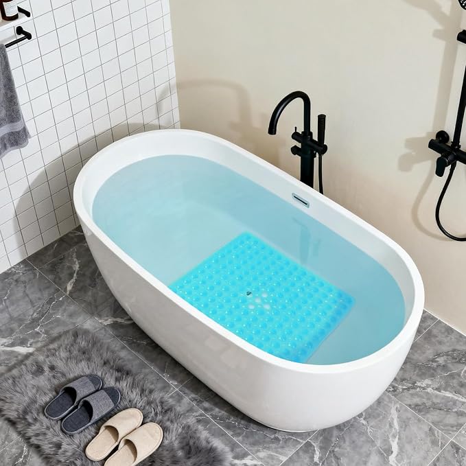 Anti-Slip Bathtub Shower mat, 21×21（ 53×53cm） inch Soft Oversized Machine Washable Non-Slip Bathtub mat with Drainage Holes, Bathroom Floor Suction Cup.（1-Clear Green）