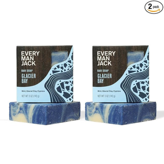 Every Man Jack Cold Plunge Mens Bar Soap - Glacier Bay Scent with notes of Uplifting Mint, Cypress, and Cooling Glacier Clay - Deeply Cleans, Hydrates with Naturally Derived Ingredients - 5oz 2 Pack