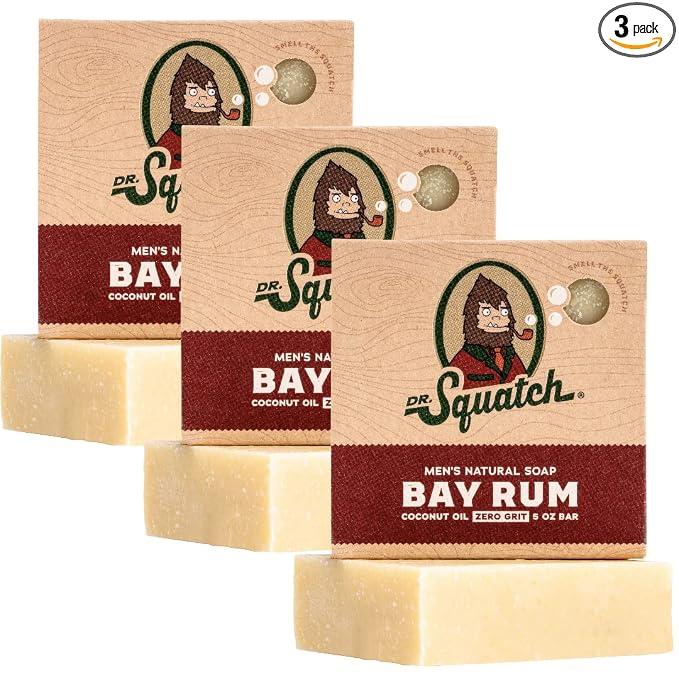 Dr. Squatch Natural Men’s Bar Soap - Cold Process Body Soap Bar with Natural Oils - Gifts for Men - Bay Rum (5 oz, 3-Pack)