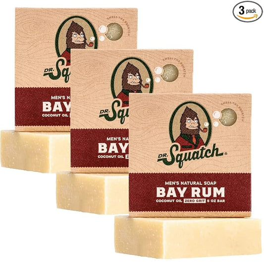 Dr. Squatch Natural Men’s Bar Soap - Cold Process Body Soap Bar with Natural Oils - Gifts for Men - Bay Rum (5 oz, 3-Pack)