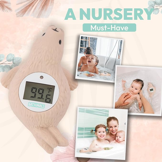 Baby Bath Thermometer | Baby Bath Toys | Adorable Seal Design | Safe Baby Thermometer for Infants | Newborn Essentials | ℉/℃ | Beige