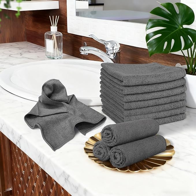 Orighty Wash Cloths, 20 Pack Face Towels, Soft Quick-Drying Washcloths, Multi-Purpose Microfiber Face Cloths for Bathroom, Gym, Spa, Hotel, Travel, 11.5"x11.5", Grey