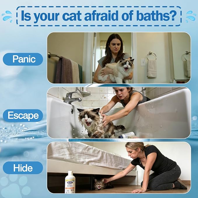 Cat Shampoo Waterless No-Rinse Concentrated – for Cats Dogs Pets Afraid of Baths | Indoor Use, No Blow-Dry, Travel Portable | Soothes Skin, Hydrates, Pomegranate | 0.34 oz