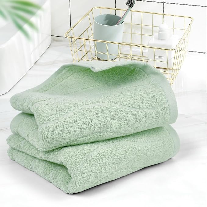 Jacquotha Hand Towels 4 Pack - Sage Green Wavy Striped Hand Towels for Bathroom, 100% Natural Cotton Soft Absorbent Decorative, 13x29 Inches