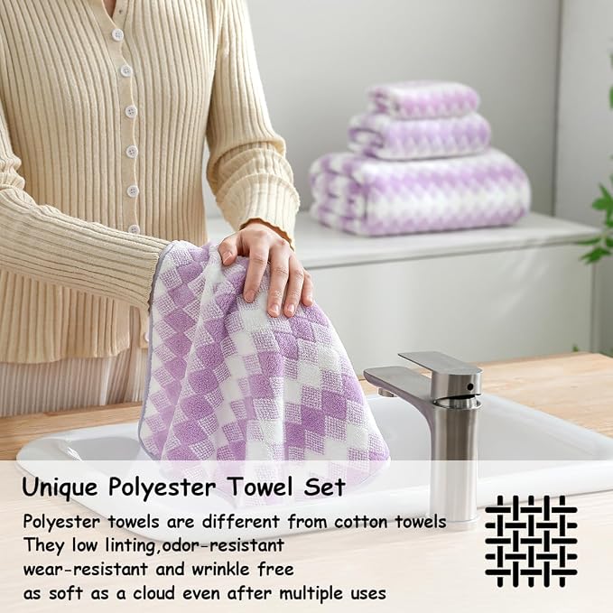 2 Piece Light Purple Diamond Hand Towels for Bathroom 16"x31" Ultra Soft Breathable Hand Face Towels Highly Absorbent Towel Quick Dry Towel for Spa Gym Hotel Travel Camp