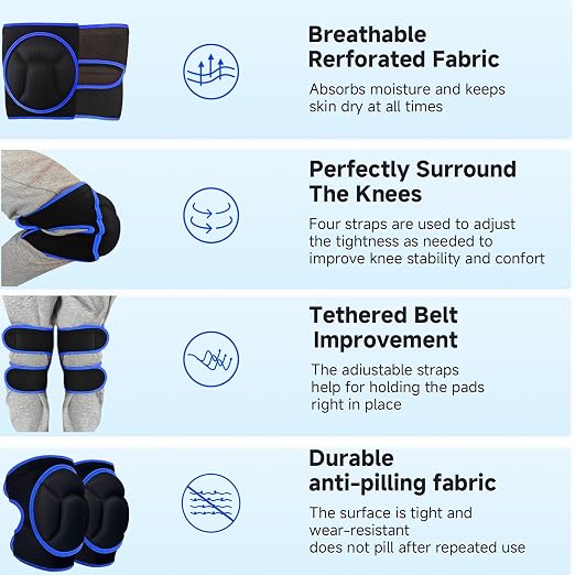 Knee Pads, Thick Sponge Anti-slip, Collision Avoidance Knee Pads, for Gardening Maintain， Running, Mountaineering, House Working(Blue, Large)