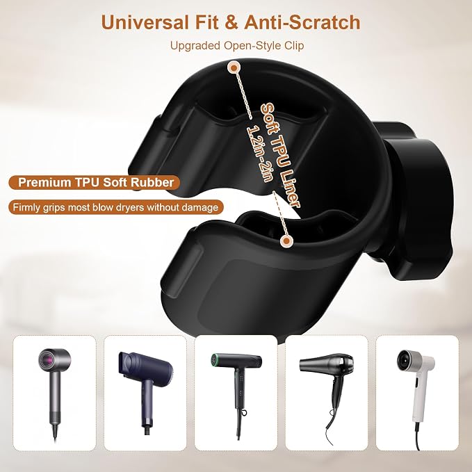 Mistriddle Hands Free Hair Dryer Holder Floor Stand, Adjustable Height (17.2"-51"), Universal Clip with TPU Protection & Organizer Hook, Stable Aluminum Base Blow Dryer Stand Hands Free(Black)