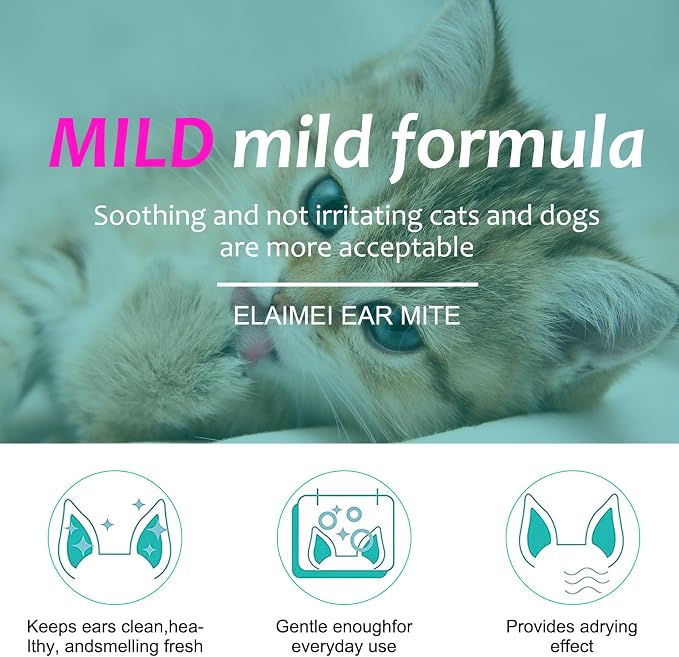 FANSHI Ear Treatment for Dogs & Cats, Cat Ear Care Cleaning with Aloe - Gentle Ear Cleaner Drop Soothing & Clean, Helps Remove Debris & Soothe Itchy Ears, 0.75 fl oz