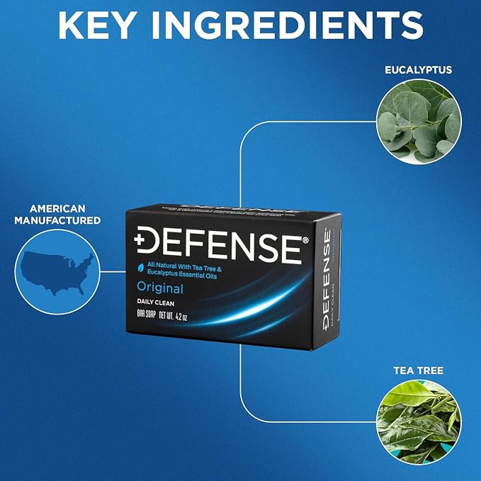 Defense Soap All Natural Original Bar Soap 3-Pack (Daily Clean) – Tea Tree & Eucalyptus Oil – Wrestling & Post Workout Hygiene for Athletes – 4.2 oz Each