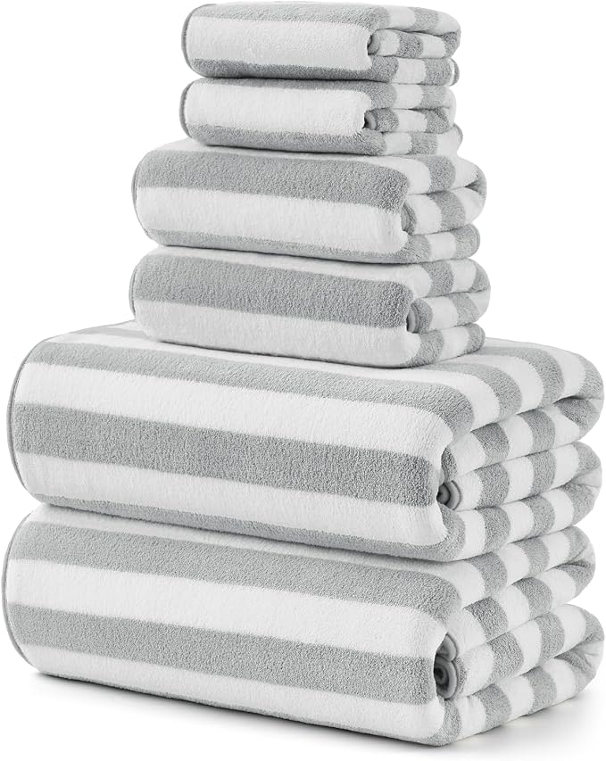 REDKISS Ultra Soft Bath Towel Sets 6-Piece 35"x70" | 100% Microfiber, Highly Absorbent & Quick Dry | Grey Towels for Bathroom, Spa, Gym | 2 Bath, 2 Hand, 2 Washcloths
