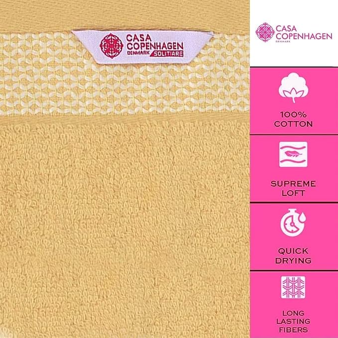 CASA COPENHAGEN Solitaire 6Pcs 100% Egyptian Cotton Large Designer Towels Gift Set- Ecru, 600GSM, 2Bath 2Hand 2Washcloths, Bath Towels for Bathroom Set for Women & Men