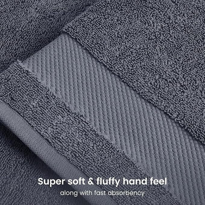 BIOWEAVES 100% Organic Cotton 700 GSM Plush 6-Piece Towel Set GOTS Certified, 2 Bath Towels, 2 Hand Towels & 2 Washcloths - Charcoal