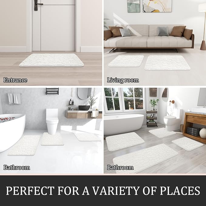YIHOUSE Bathroom Rugs Mat Set, Memory Foam Bath Mat 2 Piece White | 17x24&20x32, Non Slip, Water Absorbent, Washable, Bath Mat For Bathroom, Sink and Toilet
