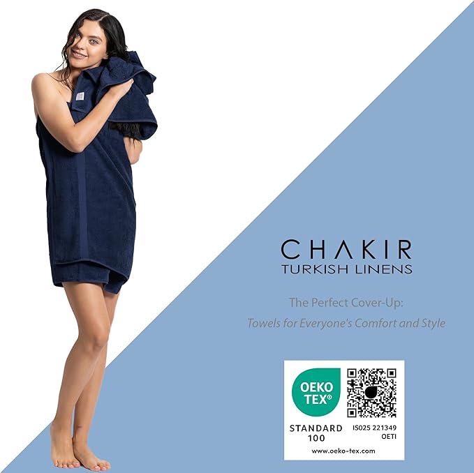 Chakir Turkish Linens 4 Piece Bath Towel Set, 100% Cotton Luxury Turkish Towels for Bathroom, Soft Absorbent Bath Towels, 27 x 54 Inches, Navy