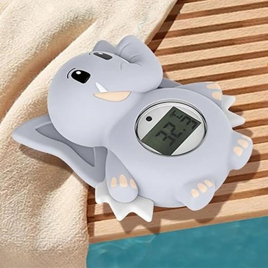 Baby Bath Thermometer, Cute Dinosaur Floating Water Temperature Monitor with Digital LCD Display, Gray