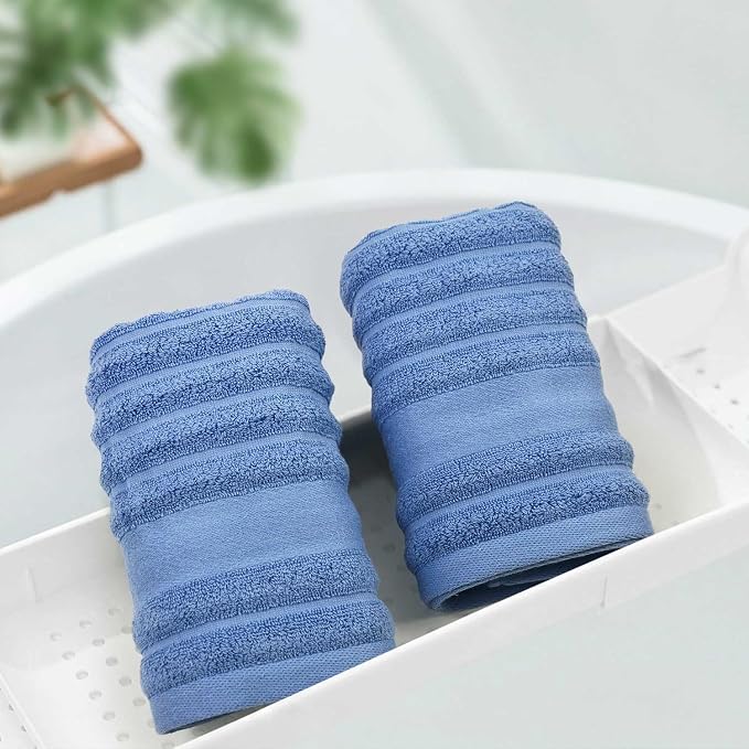 Jacquotha Ribbed Hand Towels for Bathroom, Hotel & Spa Quality Soft Hand Towel Set for Men Women, 480 GSM (Ocean Blue)