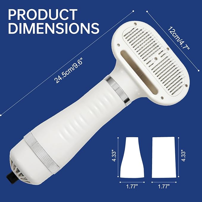 Professional Pet Grooming Dryer Brush – 3-in-1 Dog Blow Dryer with Slicker Brush, Adjustable Temp, Overheat Safe, Salon Quality