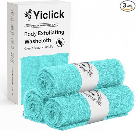 Yiclick Exfoliating Washcloth Towel, Japanese Exfoliating Wash Cloth, Korean Body Scrubber Exfoliator, Back Scrubber Washer for Shower Bath, Body Scrub African Net Sponge Loofah Luffa Colors