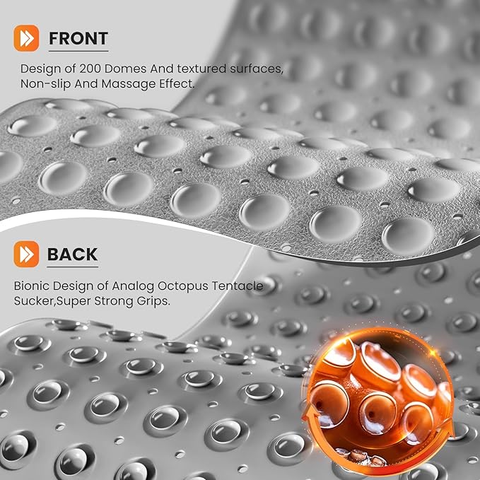 Non-Slip Bath Tub Mat, 39x16 Inch Extra Large Shower Mat with Drain Holes & Suction Cups, Machine Washable, White