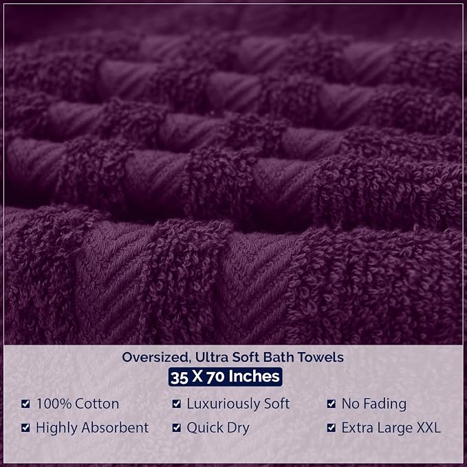 DAN RIVER 2 Pack Bath Sheets Extra Large 35x70, Large Bath Towels for Adults, XL Oversized Heavy Duty Towel Set, 600 GSM 100% Ring Spun Cotton, Soft Quick Dry, Purple Passion