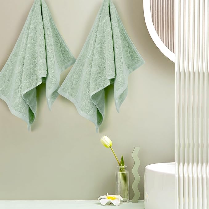 Jacquotha Hand Towels 4 Pack - Sage Green Wavy Striped Hand Towels for Bathroom, 100% Natural Cotton Soft Absorbent Decorative, 13x29 Inches