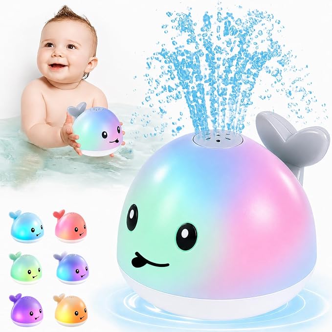 ANGGIKO Baby Bath Toys, Pool Water Toys for Babies, Toddler Bath Toys for Kids Ages 1-3, 1 Year Old Boy Girl Gift Light Up Whale Bath Toy Sprinkler, Baby 6-12-18 Months Bathtub Outdoor Water Table Toy