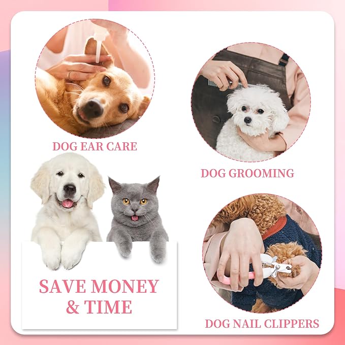 PatiencET Dog Grooming Hammock, Pet Grooming Hammock for Cats & Dogs with Security Strap, Dog Sling for Nail Trimming with Nail Clippers/Trimmer, Nail File, Pet Comb(Pink S)